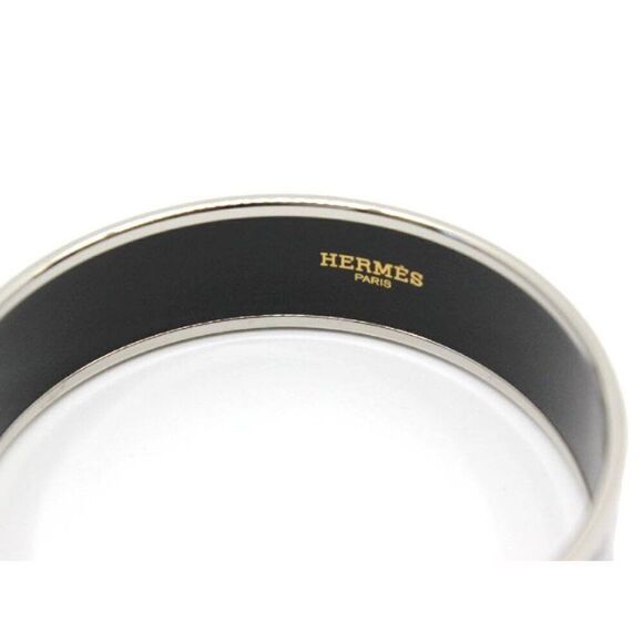 Hermès Black & White Enamel Palladium Plated Balcons du Guadalquivir Wide Bangle - Picture 2 of 5